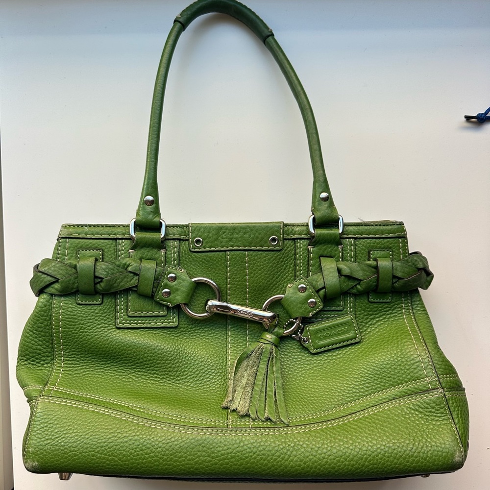 Coach Hampton Tassel Green Pebble Leather Purse